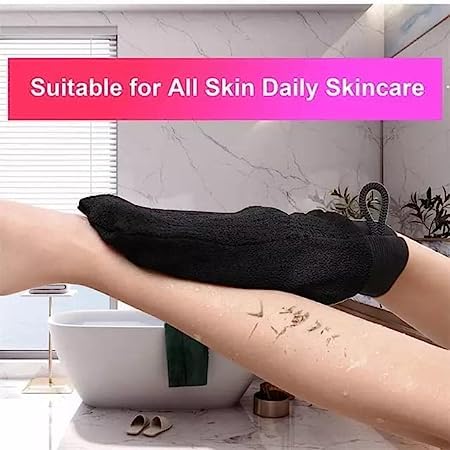 Exfoliating Boody Scrub Gloves, Loofah for Men and Women, Gentle On Skin, Easy To Use, Removes Dead Skin, Blackheads, Impurities, Sustainable Hand Bathing Gloves (Black)