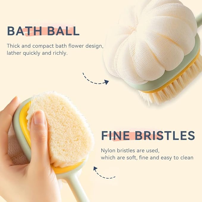Bath Brush for Men & Women | Soft Bristle Body Scrubber for Home Spa & Daily Skin Care | Travel-Friendly Shower Brush for Glowing Skin | Exfoliating Body Cleaning Tool for Back, Arms, Legs & Feet