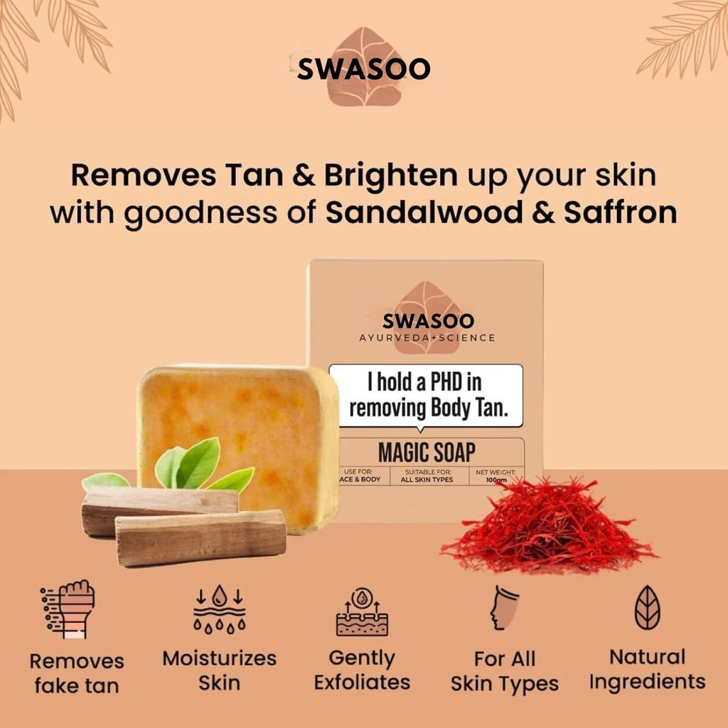 Ghar Soaps Sandalwood & Saffron Magic Soaps For Bath (300 Gms Pack Of 3) | Paraben Free | Chandan & Kesar Bath Soap | Handmade Soaps For Glowing | Skin Brightening Soap For Men & Women