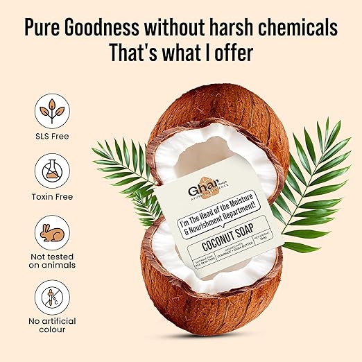 Ghar Soap Coconut Soap with Shea Butter| All Skin Types| Moisturising and Nourishing |100g