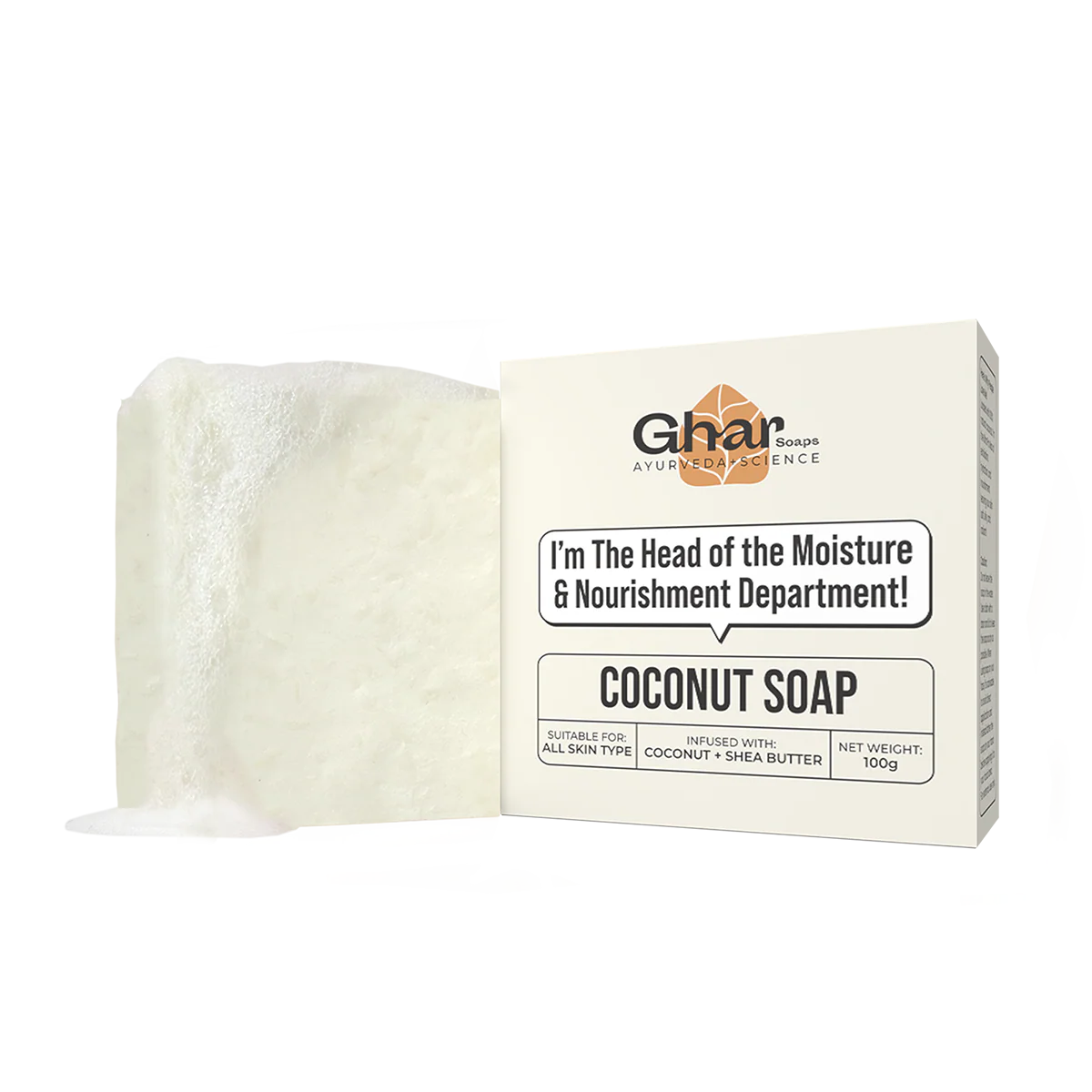 Ghar Soap Coconut Soap with Shea Butter| All Skin Types| Moisturising and Nourishing |100g