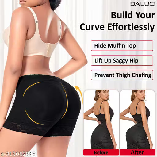 DALUCI Women's Polyester Butt Lifter Smooth Round Shape Padded Butt Hip Enhancer Shaper Panties Bottom Butt Hip Enhancing Briefs Padded Butt Lifter Panty Body Fake Hip Shapewear Briefs (Black)
