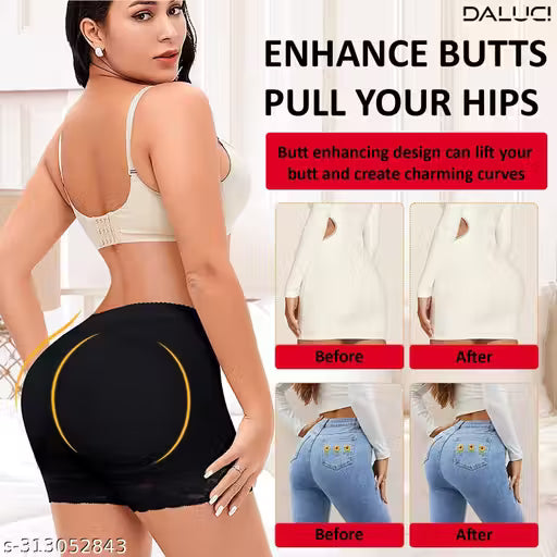 DALUCI Women's Polyester Butt Lifter Smooth Round Shape Padded Butt Hip Enhancer Shaper Panties Bottom Butt Hip Enhancing Briefs Padded Butt Lifter Panty Body Fake Hip Shapewear Briefs (Black)